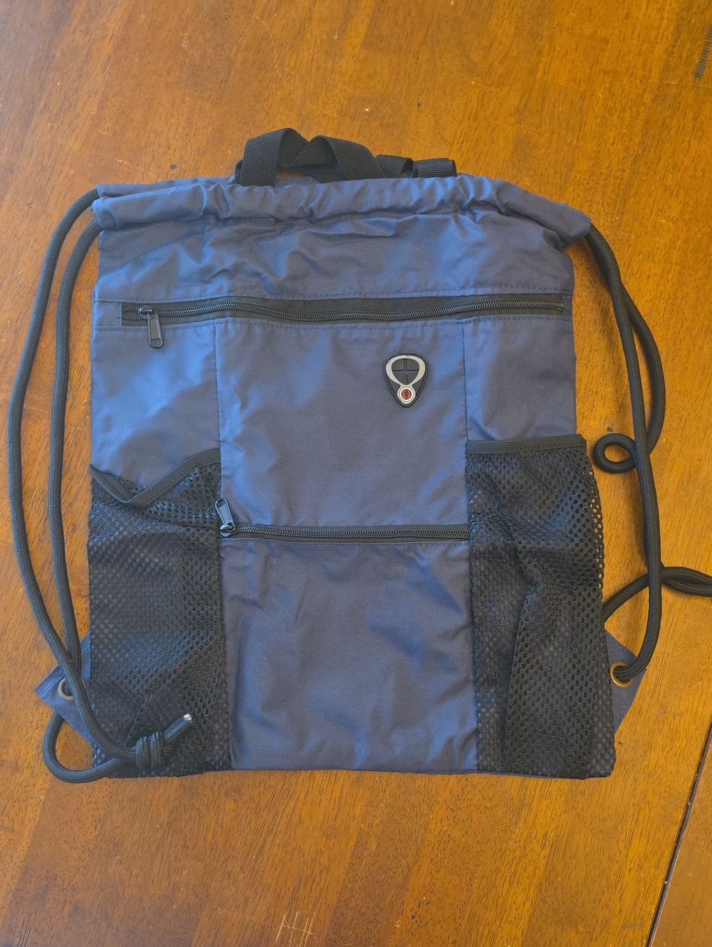 Navy Drawstring Backpack with Mesh Pockets